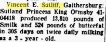 Sutliff - Sunrise Farm 1960 Holstein Testing