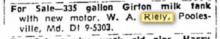 Frederick News - sale ad - bulk tank - 20 Aug 1964