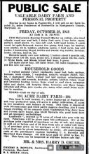 Frederick News 1948 Farm Equipment and Dairy Herd Sale Ad