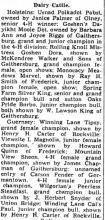 Frederick News - Montgomery County Fair dairy champions article - 27 Aug 1951