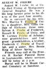 August Priebe Obit 1967