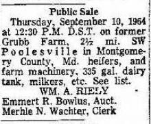 Frederick News - sale notice - 22 Aug 1964