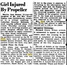 Frederick News - airplane accident article - 15 Aug 1947